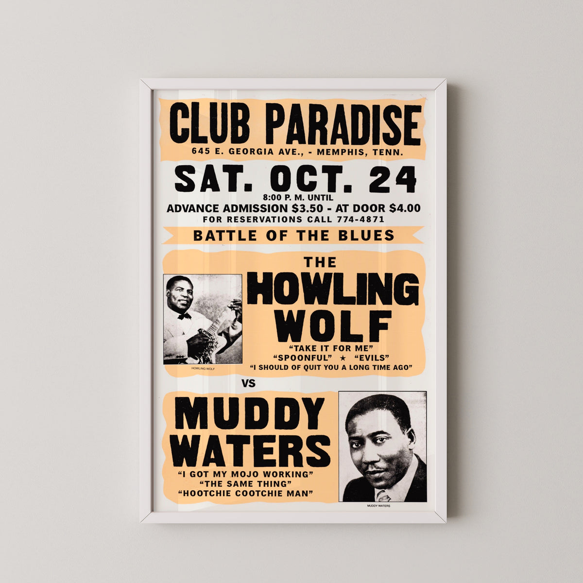 muddy waters concert poster – white frame mockup