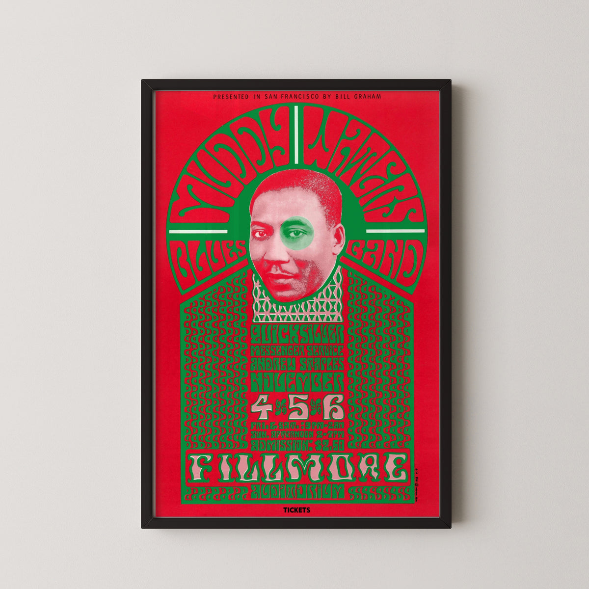 muddy waters fillmore poster – black frame mockup