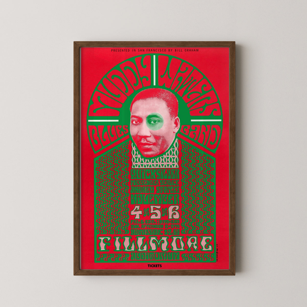 muddy waters fillmore poster – darkwood frame mockup