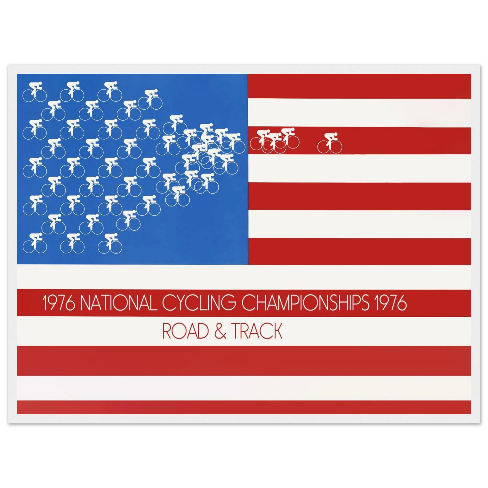 Vintage print of the National Cycling Championship 1976, celebrating athletic achievement and the golden age of U.S. cycling.