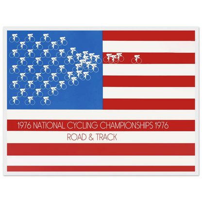 Vintage print of the National Cycling Championship 1976, celebrating athletic achievement and the golden age of U.S. cycling.