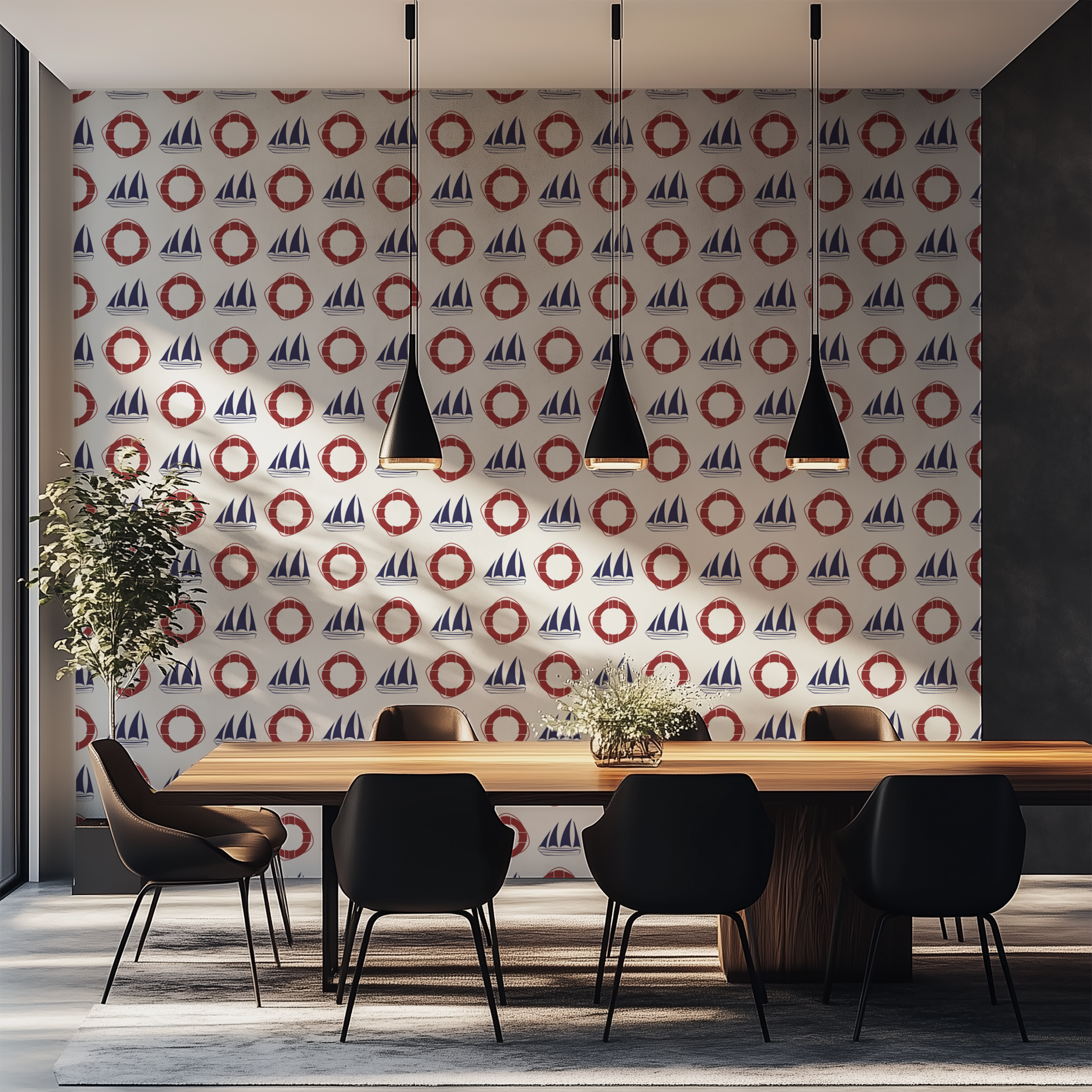 Sailboat wallpaper, coastal wallpaper, nautical decor, marine wallpaper, premium custom wallpaper