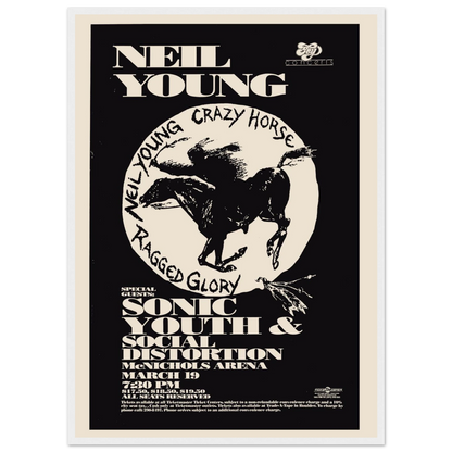 Classic rock poster featuring Neil Young in concert, a high-quality reproduction with vintage design and nostalgic appeal for collectors.