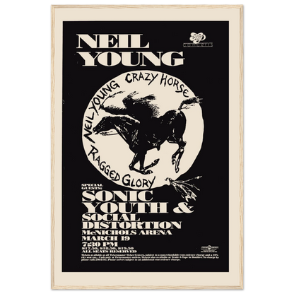 Reproduction of a vintage Neil Young live tour poster, ideal wall art for music lovers and collectors of classic concert memorabilia.