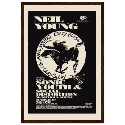 Retro music poster print of Neil Young, combining classic typography and vintage design for rock fans and music room decor.