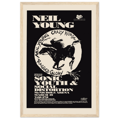 Vintage Neil Young concert poster capturing the raw folk-rock energy and timeless style of one of music’s most influential performers.
