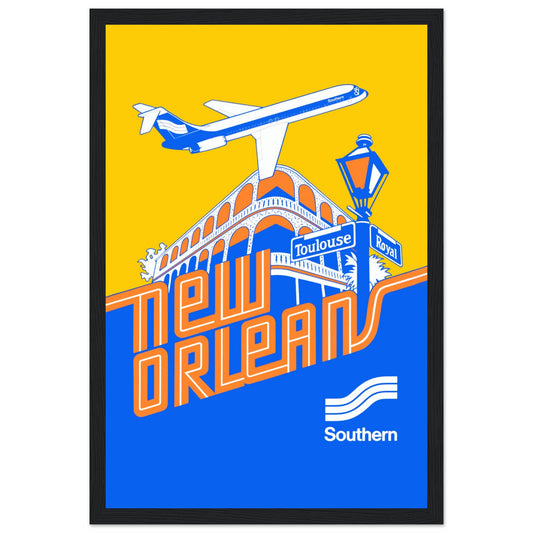 Travel back in time with this New Orleans vintage poster, a stunning Southern Airlines retro print celebrating the charm of Louisiana’s most iconic city. Featuring classic mid-century travel art, this piece is perfect for aviation enthusiasts, vintage travel lovers, and those who adore New Orleans decor. Whether you're a fan of French Quarter nostalgia, jazz culture, or historic airline advertising, this print brings a touch of Southern charm to any space. Order now and let the spirit of New Orleans take fl