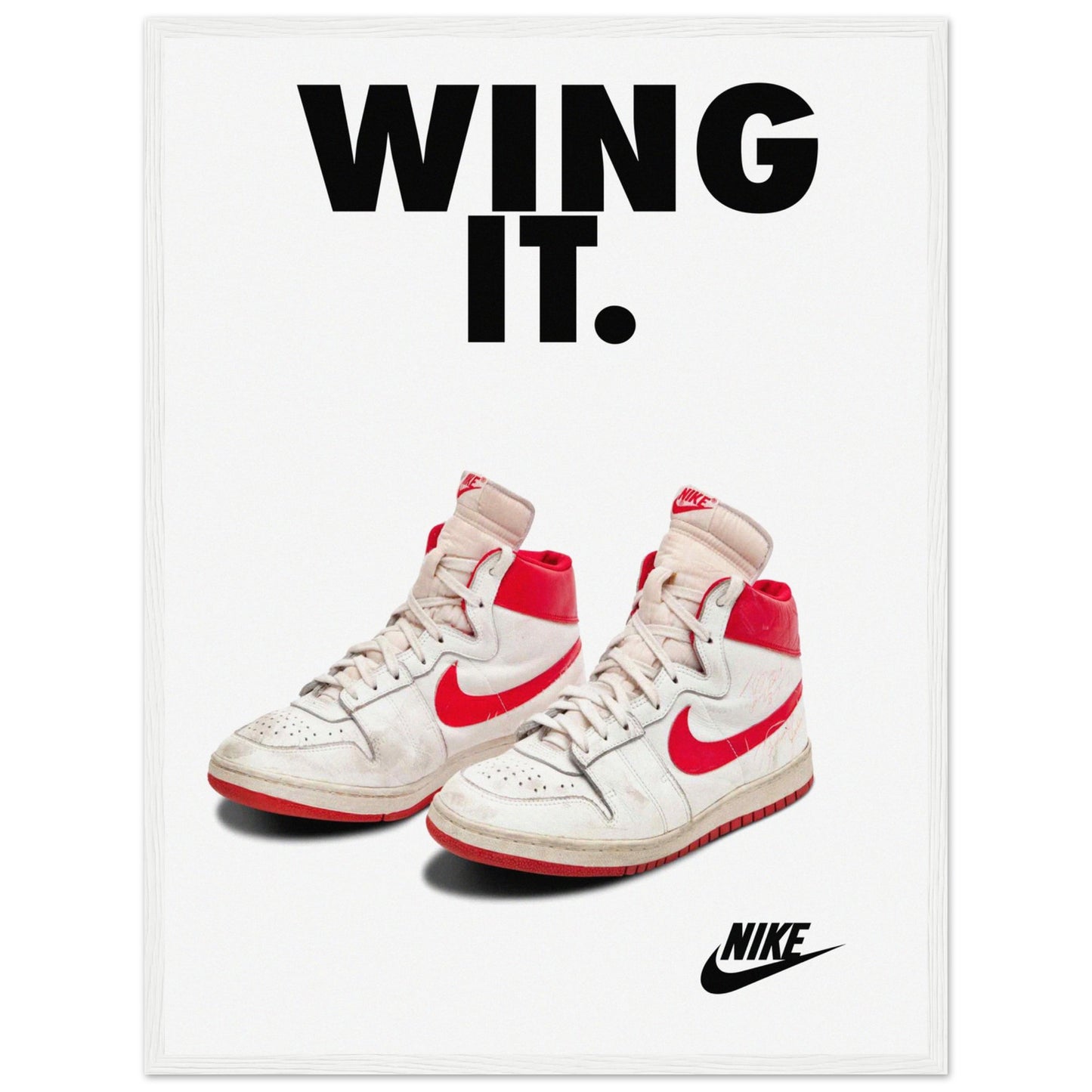 Nike Air Jordan sneaker art print showcasing vintage design and basketball heritage — great wall decor for collectors.