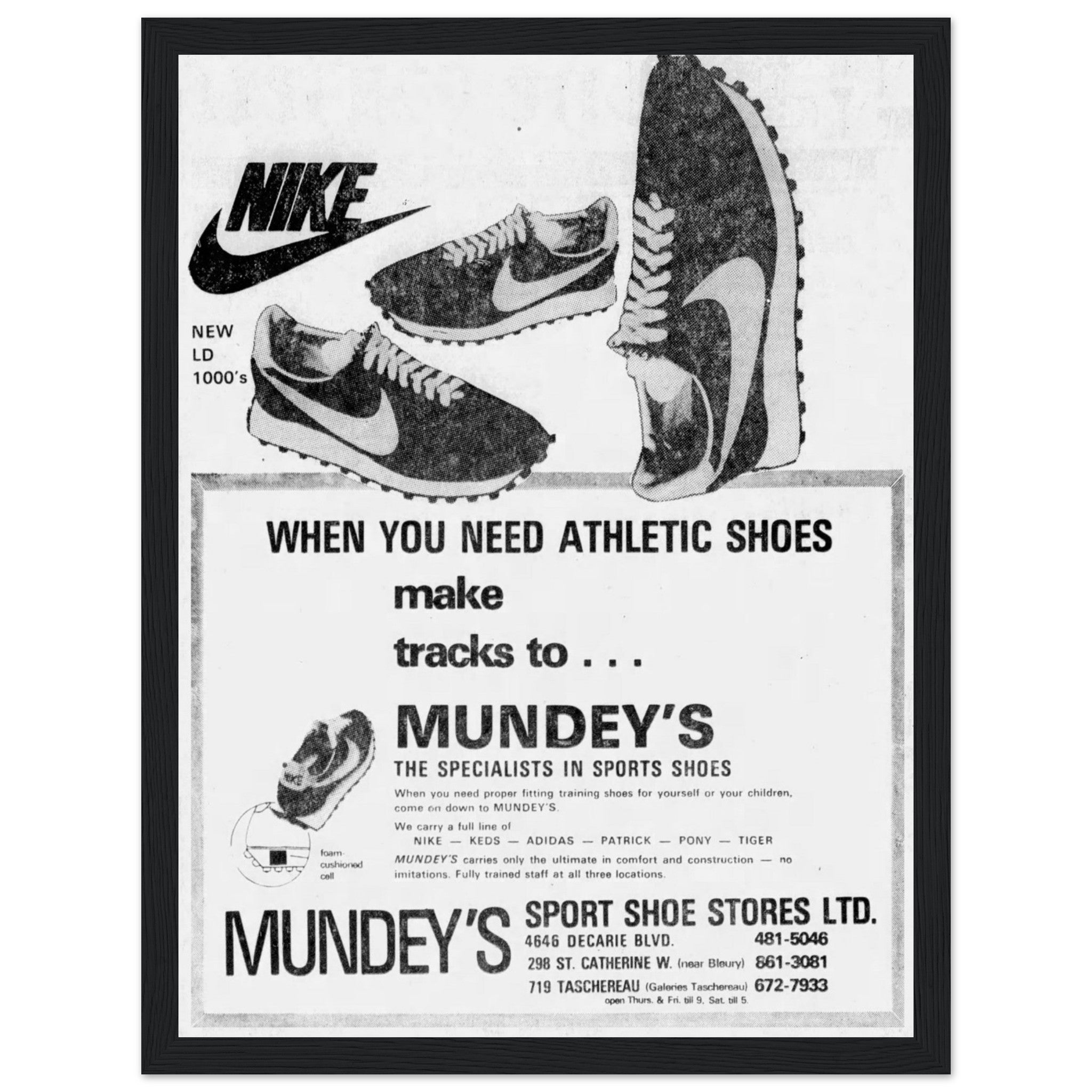 Step back into sneaker history with this Nike Daybreak 1976 Vintage Ad Poster. A must-have for sneakerheads and retro design lovers, this classic Nike running shoe print brings nostalgia and style to any space. Perfect for collectors—shop now!