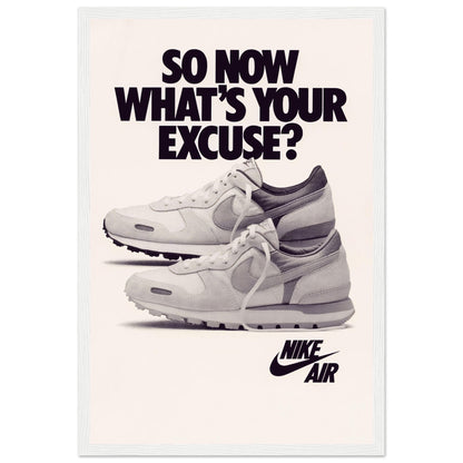 Retro Nike sneaker ad poster featuring vintage running shoes and bold typography — iconic wall art for design lovers.