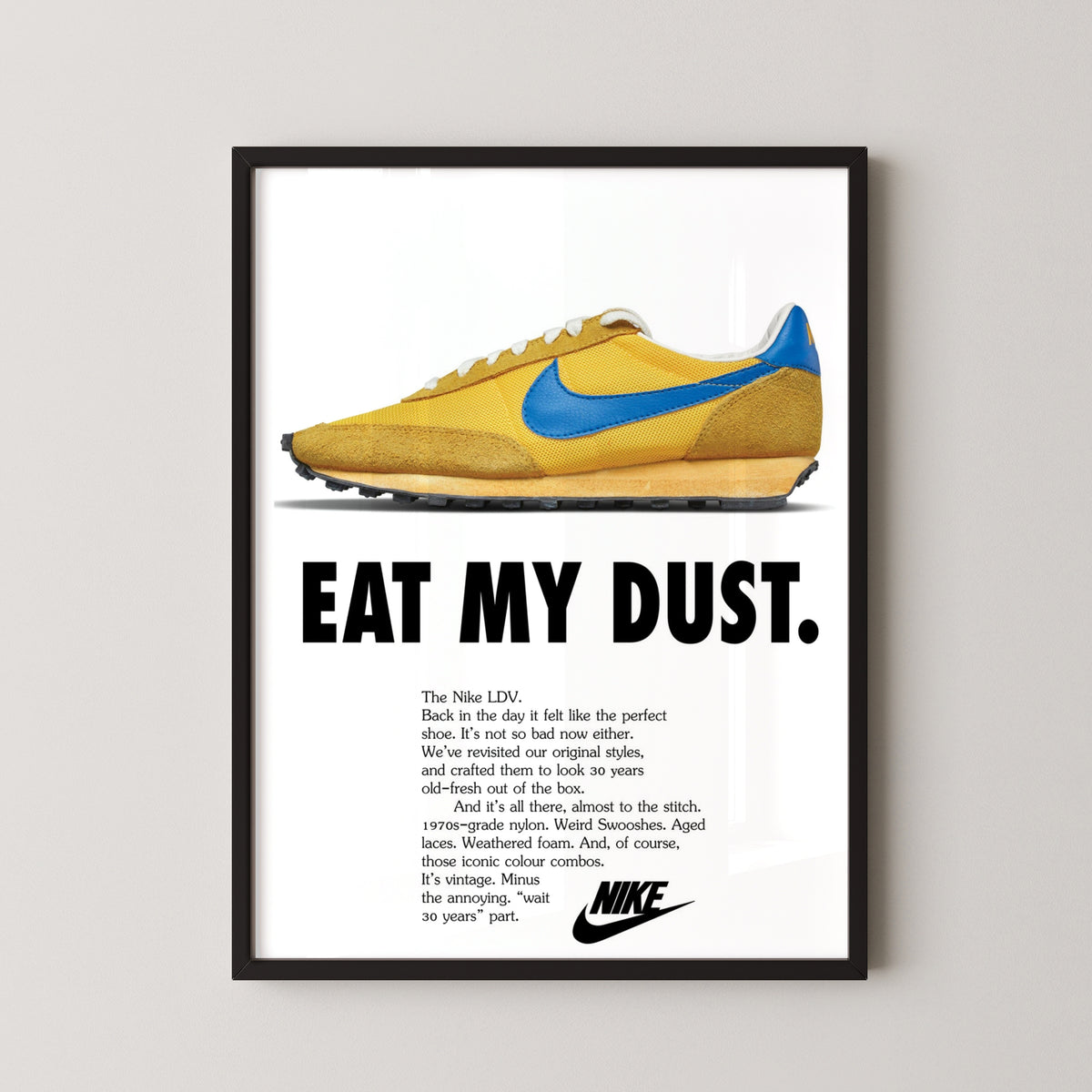 nike vintage ldv sneaker poster print – black frame mockup
