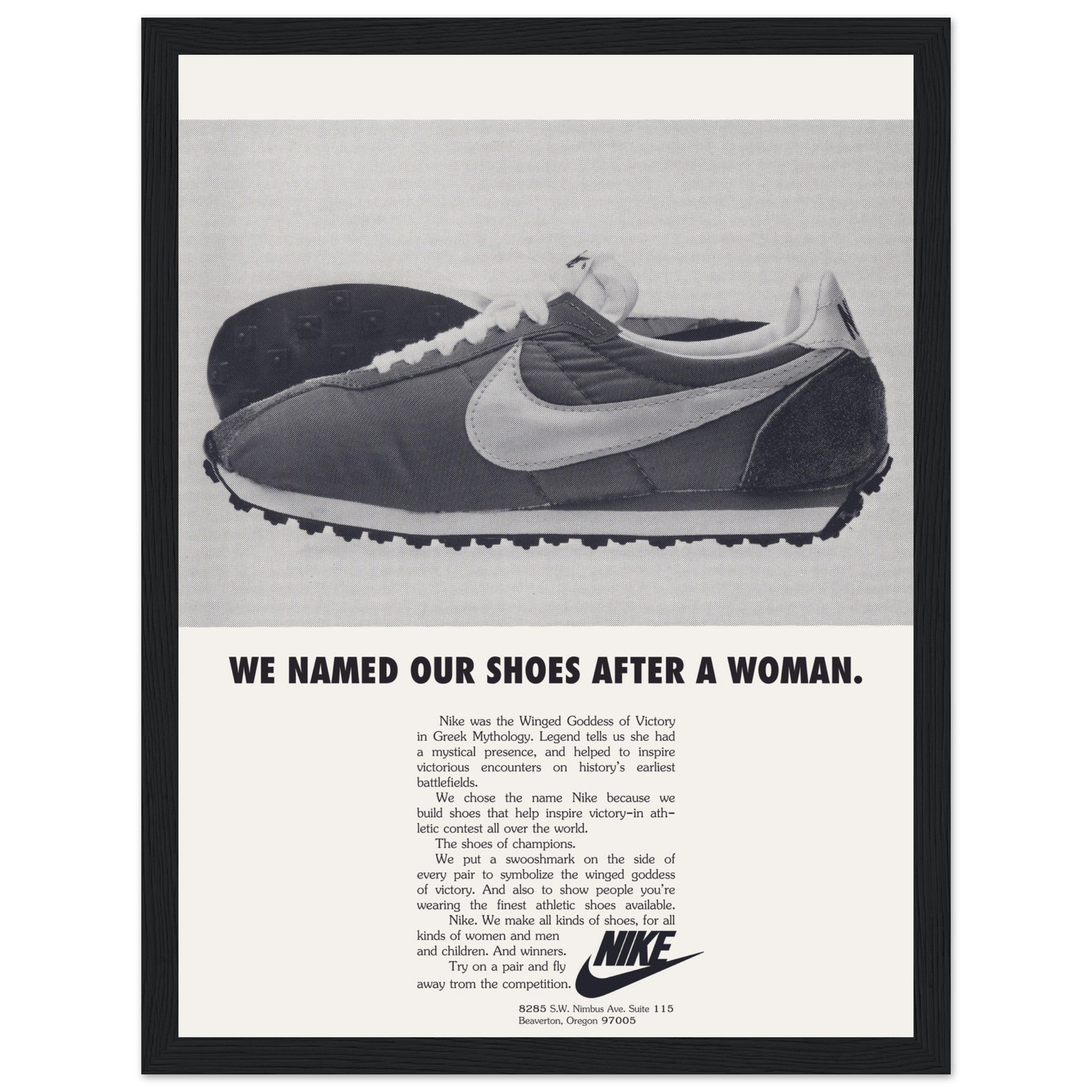 Step into sneaker history with this Nike Women vintage ad poster, featuring classic retro artwork inspired by the golden era of Nike sneakers. This high-quality print is a must-have for sneakerheads, collectors, and fans of vintage sportswear. Whether displayed in a bedroom, office, or sneaker collection space, this Nike retro poster adds a stylish, nostalgic touch to any wall. Order yours today and celebrate the legacy of Nike!