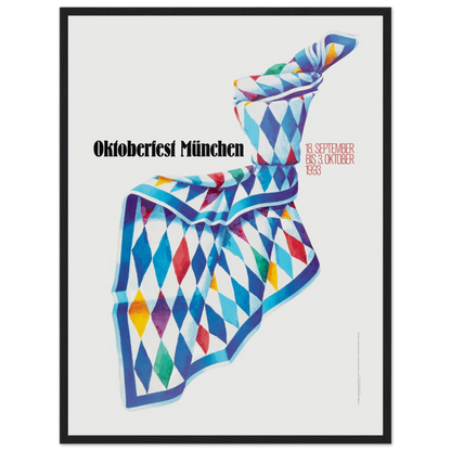 Authentic 1993 Munich Oktoberfest vintage poster featuring Bavarian beer steins, folk costumes, and festive German heritage artwork.