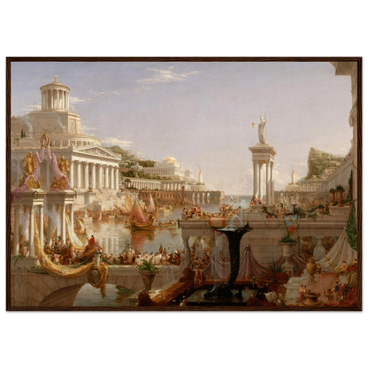 High-quality reproduction of The Consummation of Empire (1836) by Thomas Cole, a majestic allegorical painting showing civilization at its peak