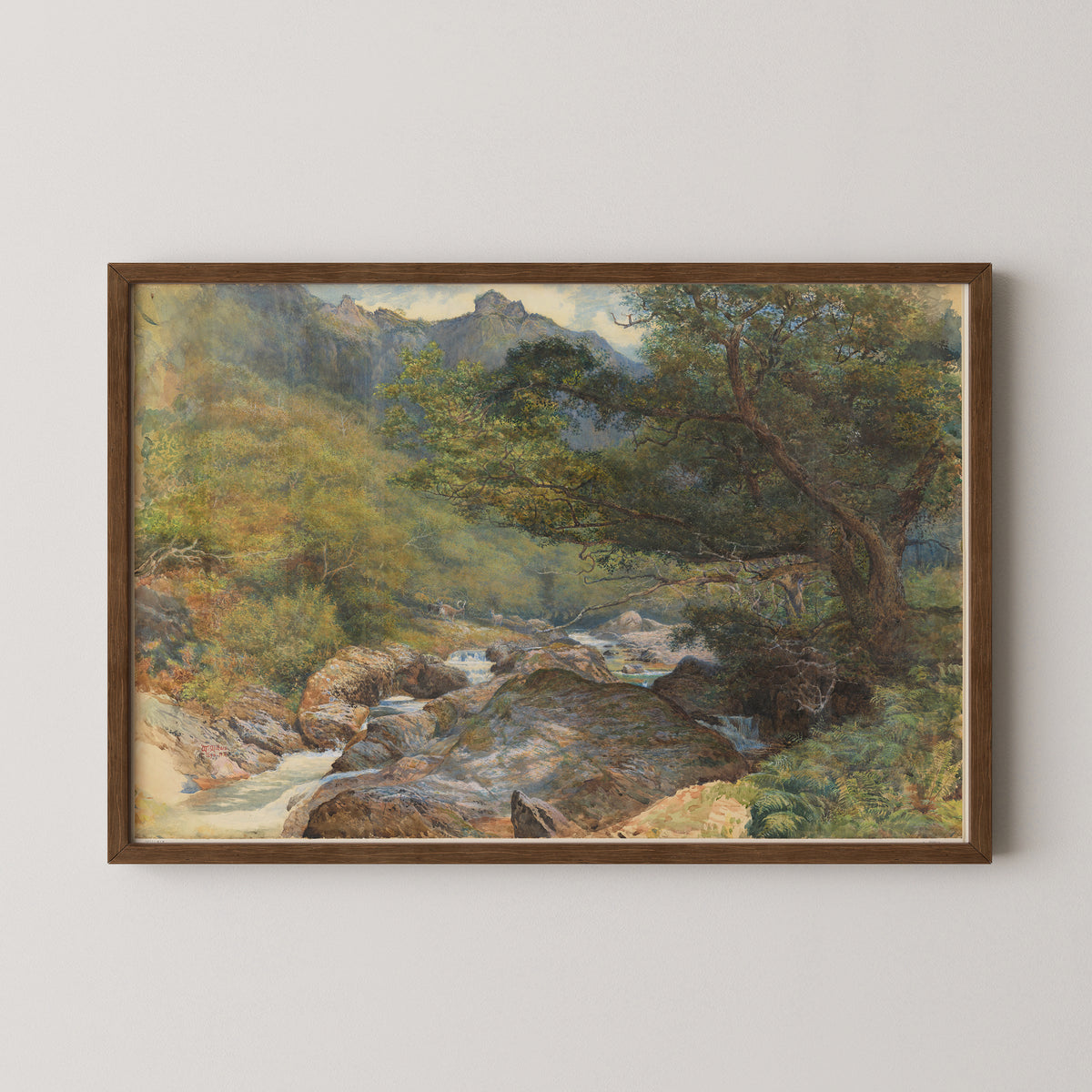 On the East Lyn, North Devon by William Henry Millais, art print in a dark wood frame
