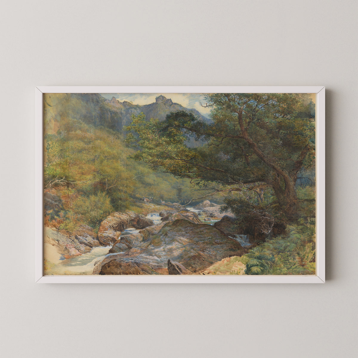 On the East Lyn, North Devon by William Henry Millais, art print in a white frame