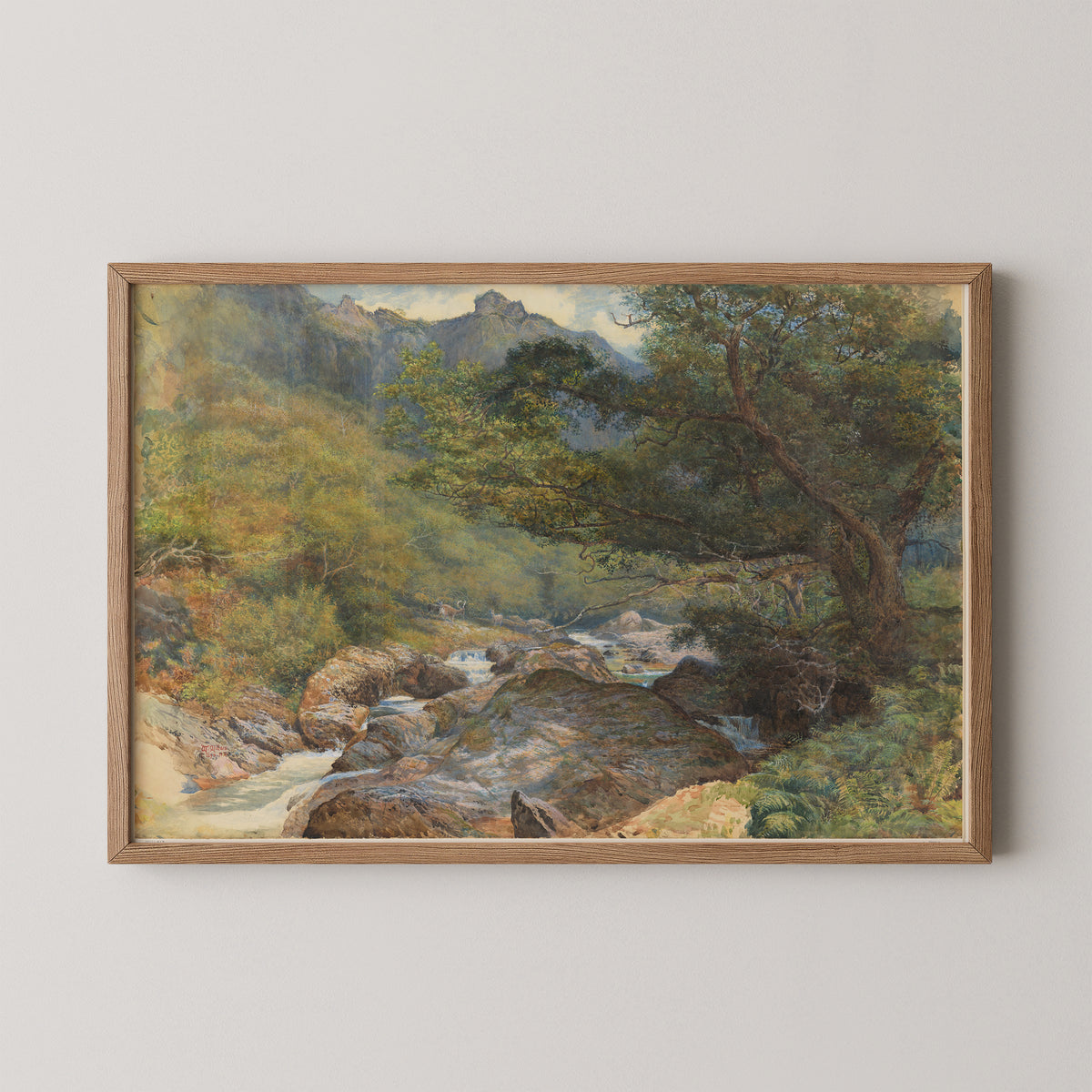 On the East Lyn, North Devon by William Henry Millais, art print in a natural wood frame