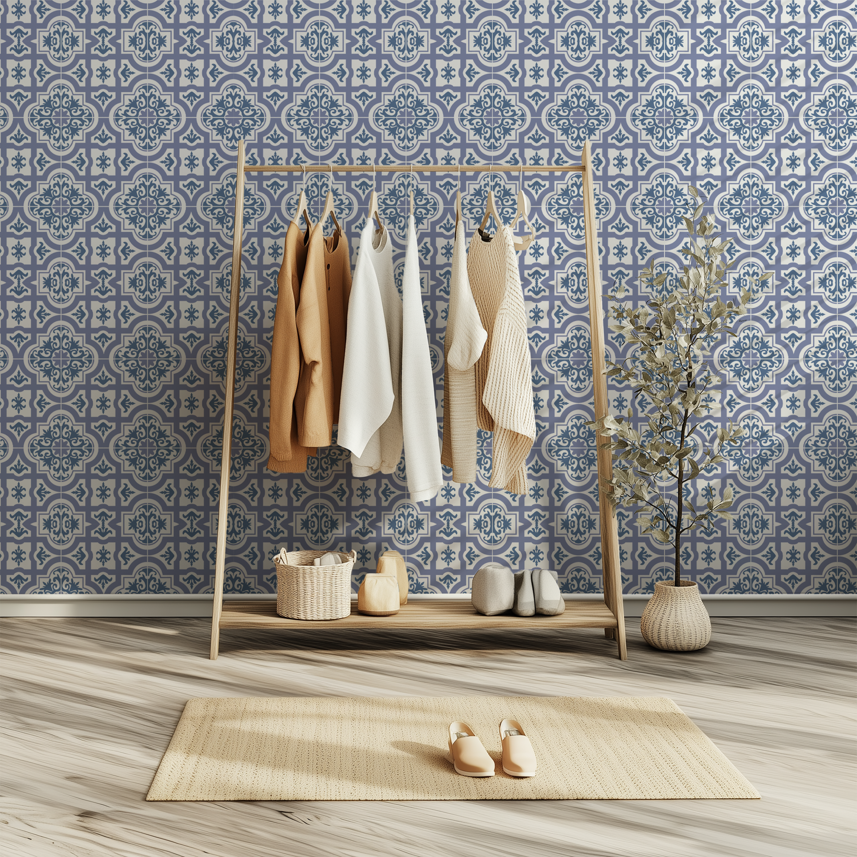 Portuguese ceramic wallpaper, vintage blue wallpaper, azulejo wallpaper, traditional Portuguese pattern, decorative tile wallpaper, peel and stick wallpaper