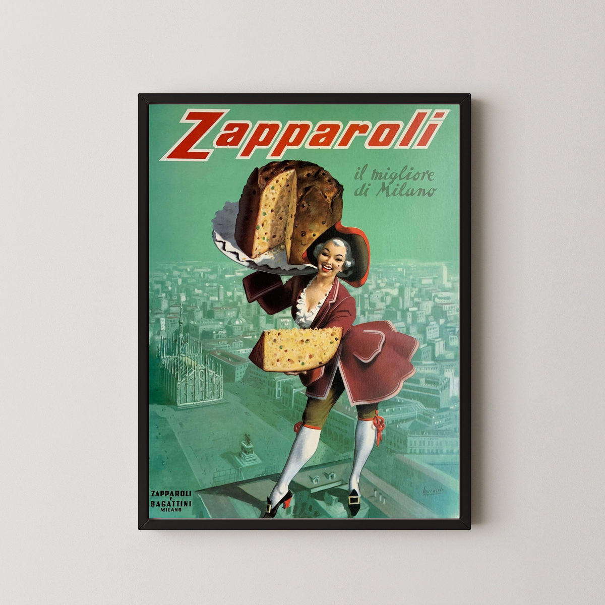 Italian Panettone Vintage Poster – Retro Food Art – black frame mockup