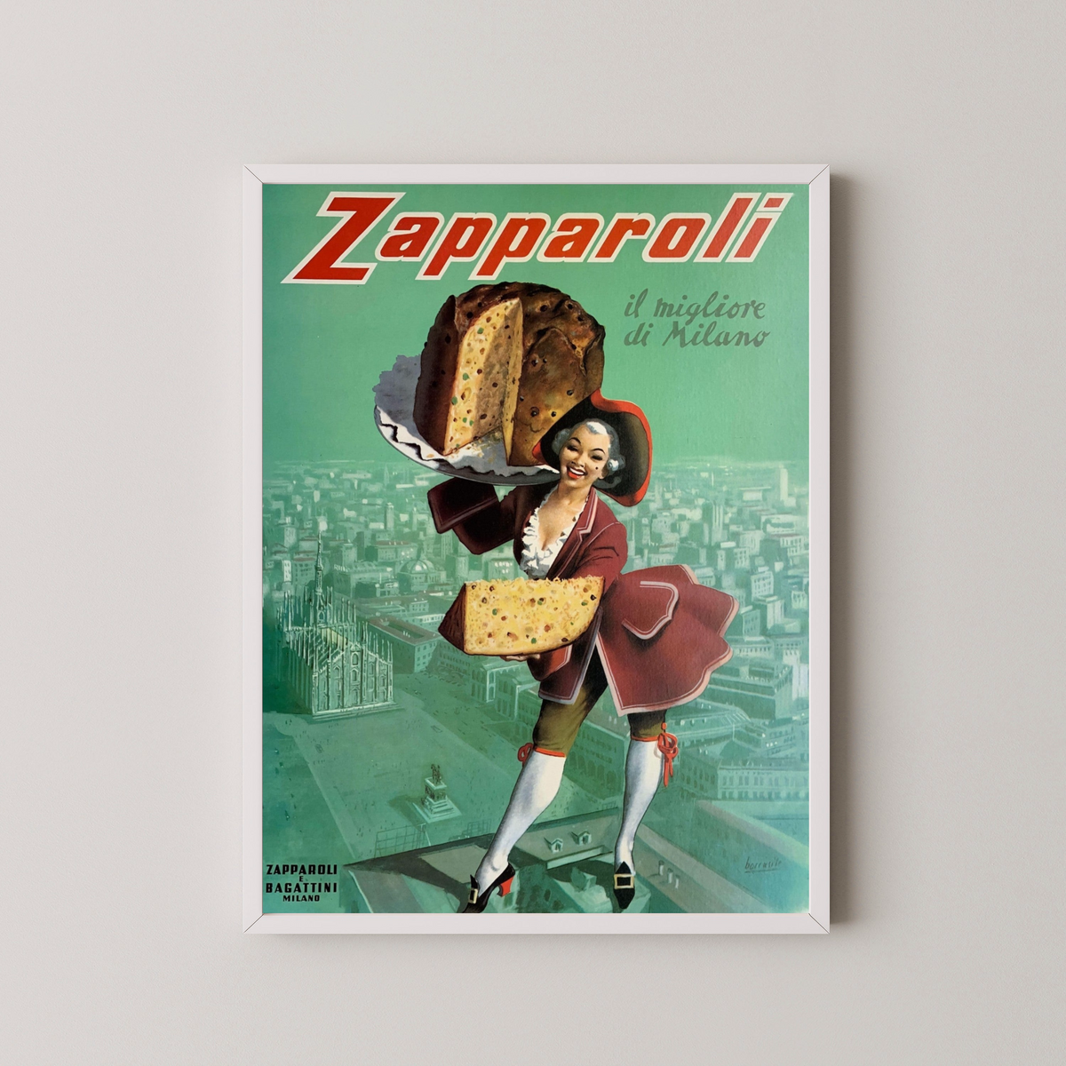 Italian Panettone Vintage Poster – Retro Food Art – white frame mockup