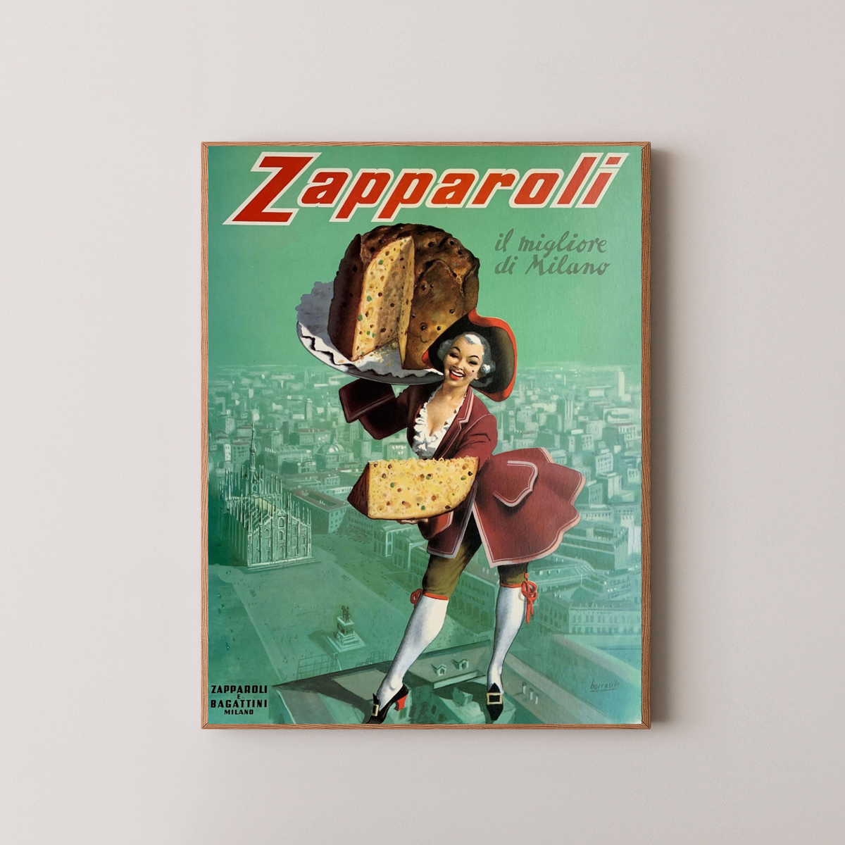Italian Panettone Vintage Poster – Retro Food Art – wood frame mockup