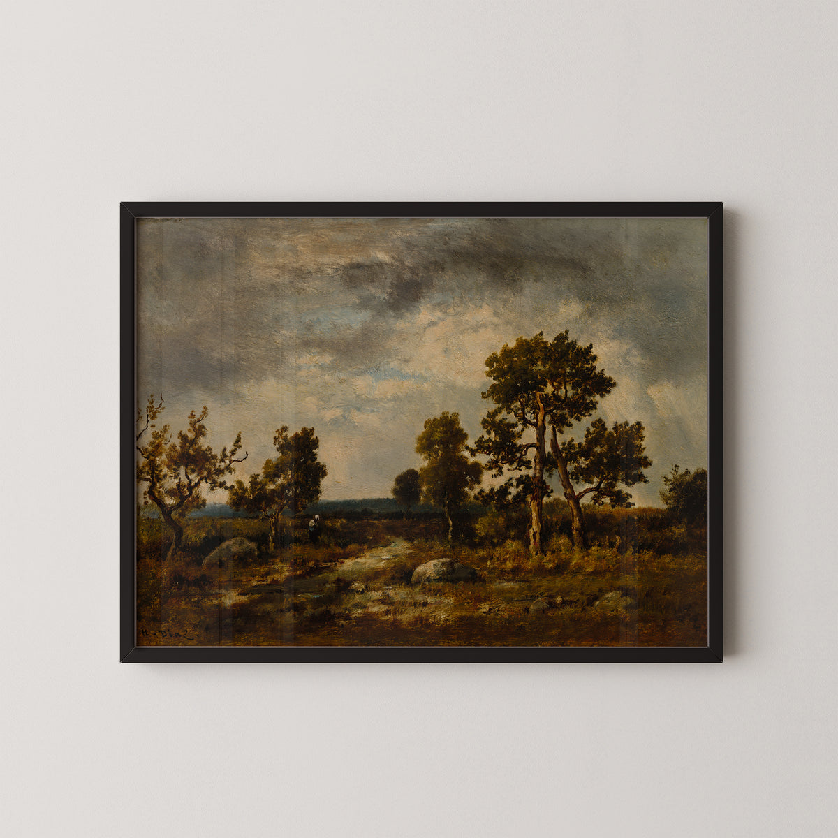 Path Near the Pond of Vipers, Fontainebleau Forest by Narcisse Diaz de la Peña, art print in a black frame