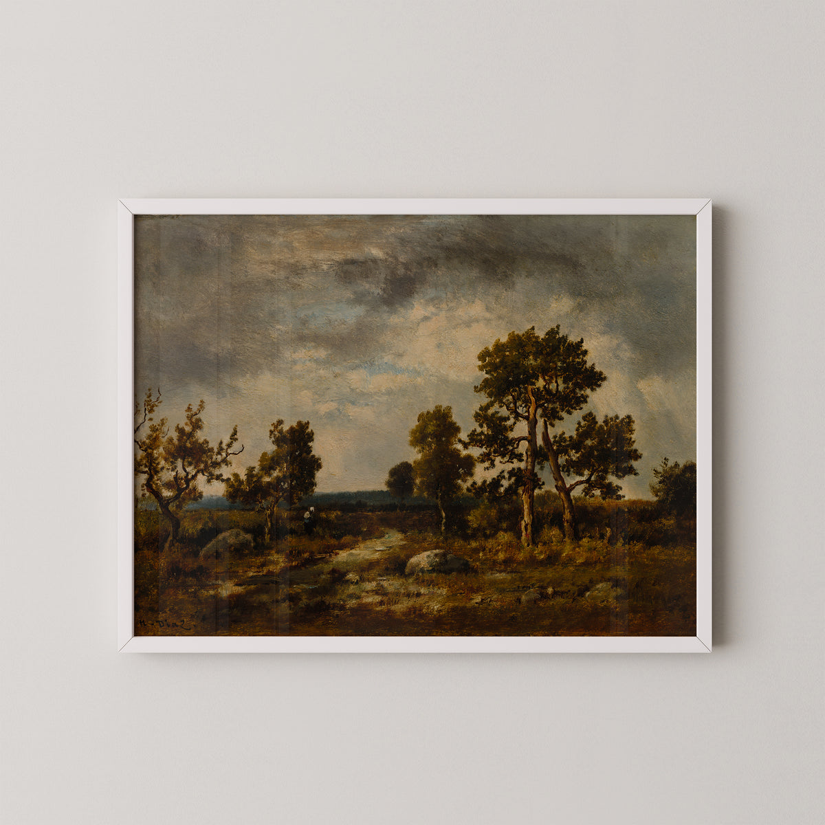 Path Near the Pond of Vipers, Fontainebleau Forest by Narcisse Diaz de la Peña, art print in a white frame
