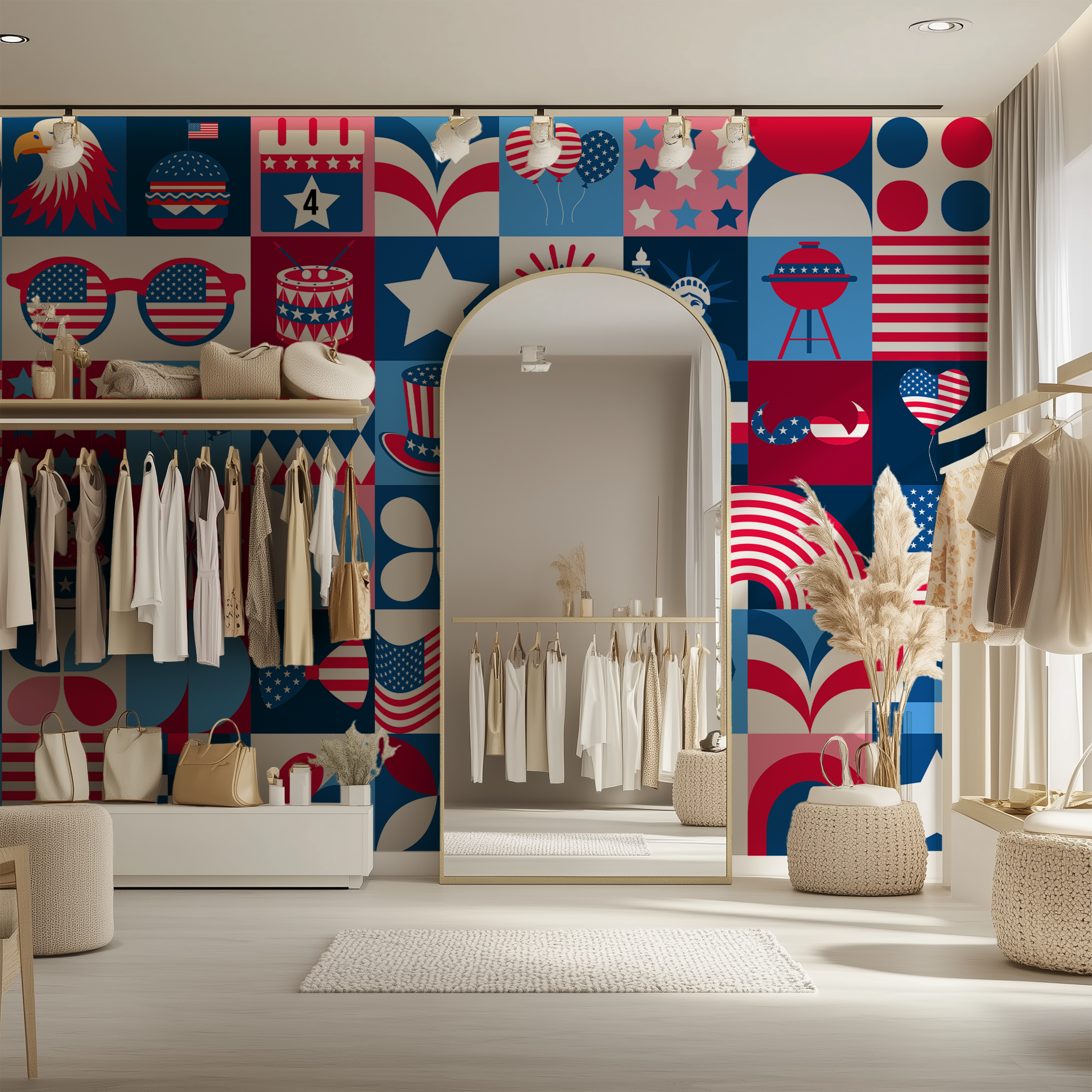Patriotic Americana wallpaper, American icons wallpaper, USA themed wallpaper, Independence Day wallpaper, American flag wallpaper, custom wallpaper