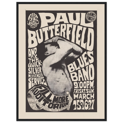 Iconic Paul Butterfield concert poster, celebrating the legendary blues rock artist. Perfect for blues fans & vintage concert collectors. Shop now!