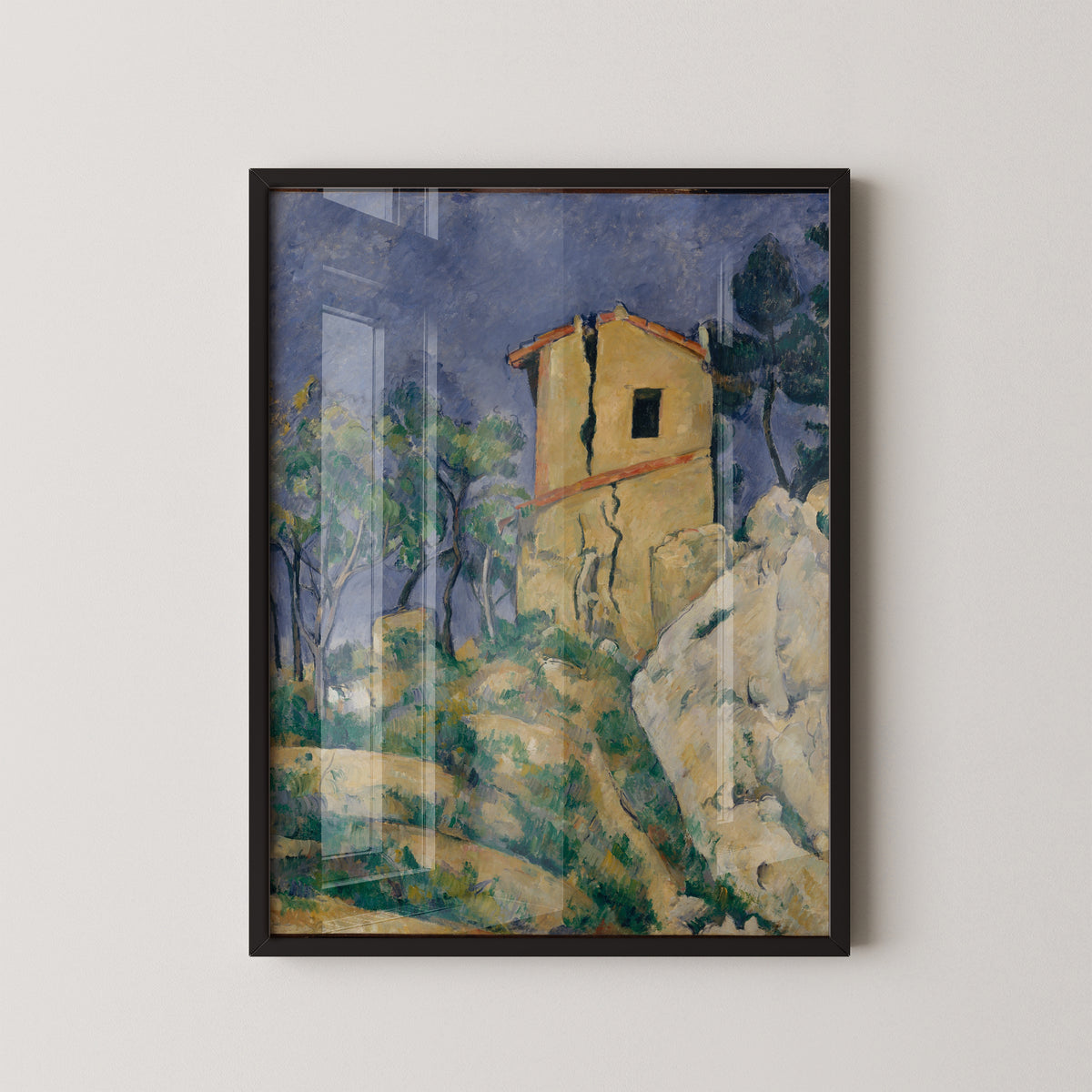 The House with the Cracked Walls by Paul Cézanne, 12 × 16 in poster shown in a black frame mockup