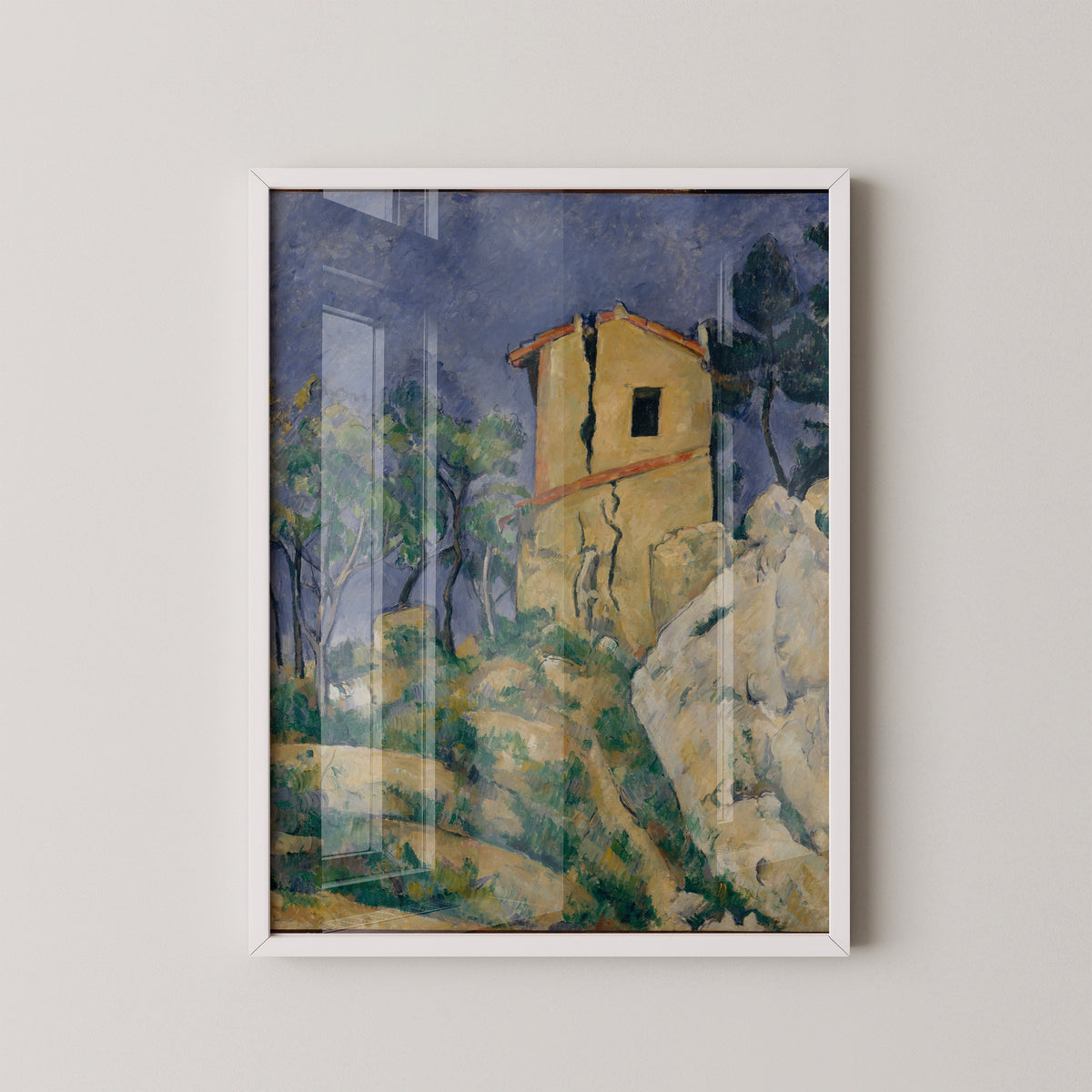 The House with the Cracked Walls by Paul Cézanne, 12 × 16 in poster shown in a white frame mockup