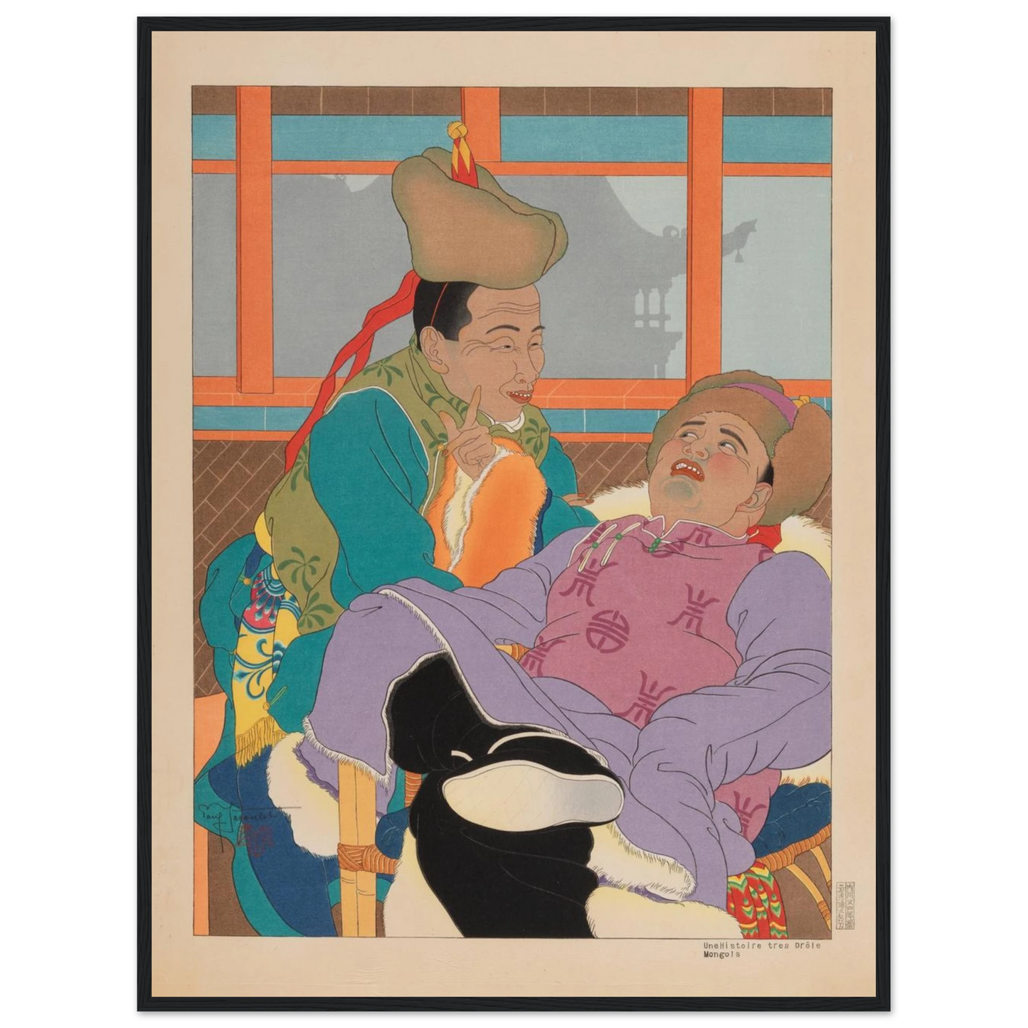 Fine-art print A Very Funny Story, Mongolians by Paul Jacoulet, an exquisite example of 20th-century woodblock portraiture and cross-cultural artistry.