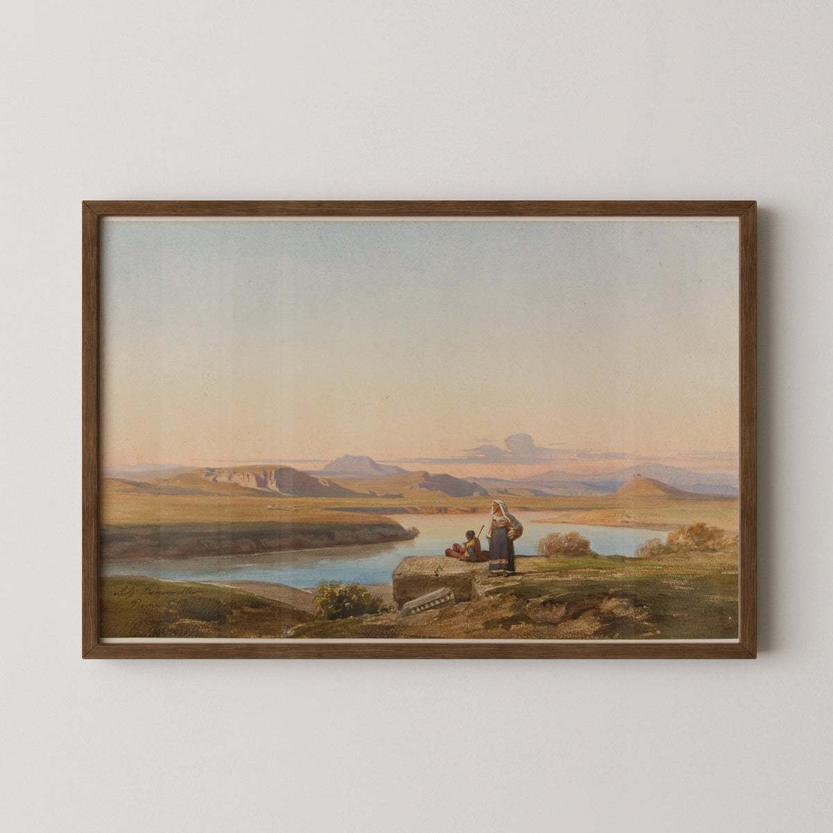 Paysage italien by Jean-Achille Bénouville, art print in a dark wood frame