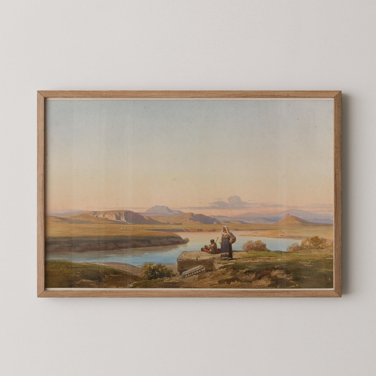 Paysage italien by Jean-Achille Bénouville, art print in a natural wood frame