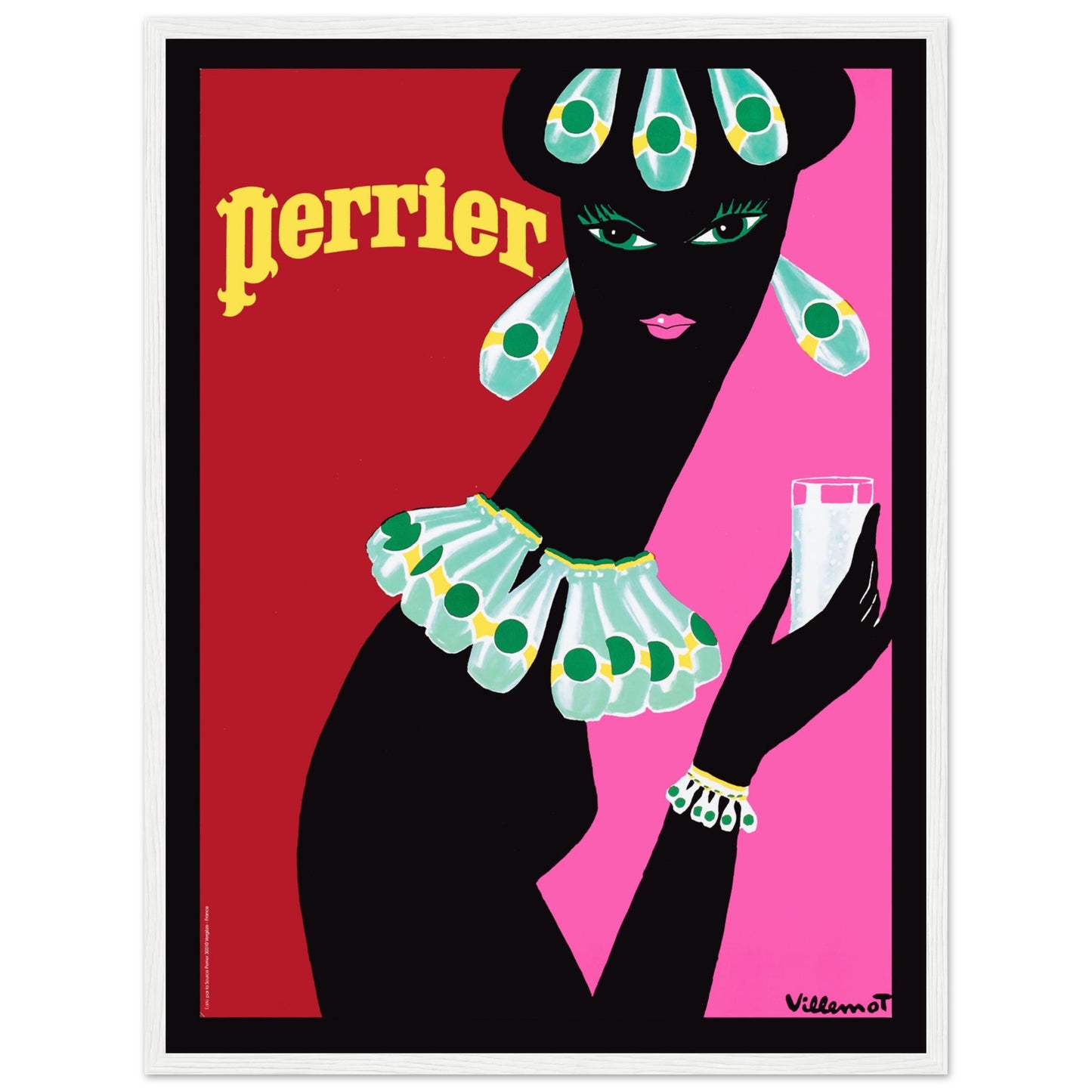 Retro French Perrier advertising artwork with stylish illustrated woman holding a drink