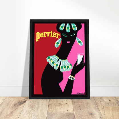 intage Perrier poster featuring bold colorful pop art design for kitchen or bar decor