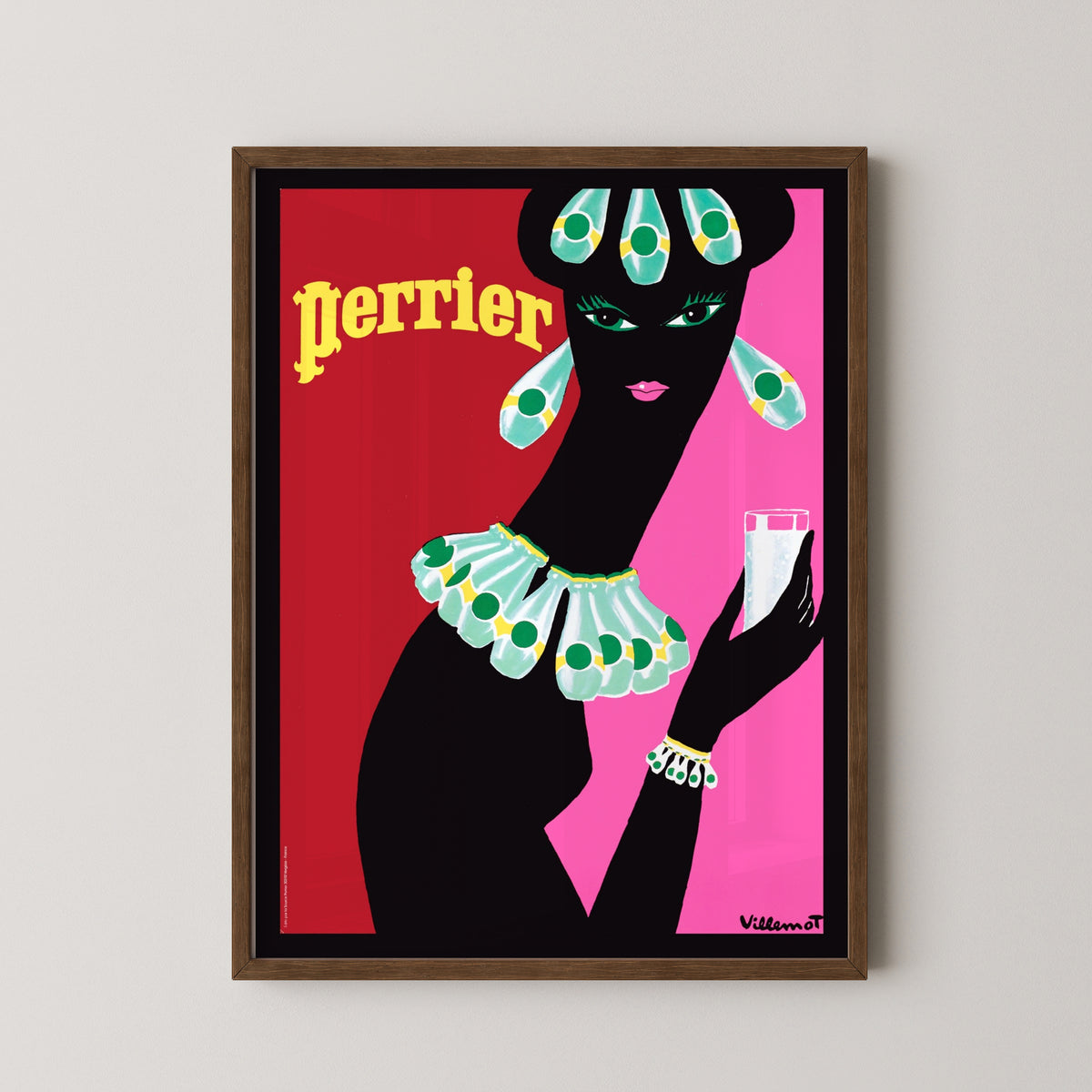perrier vintage poster – darkwood frame mockup