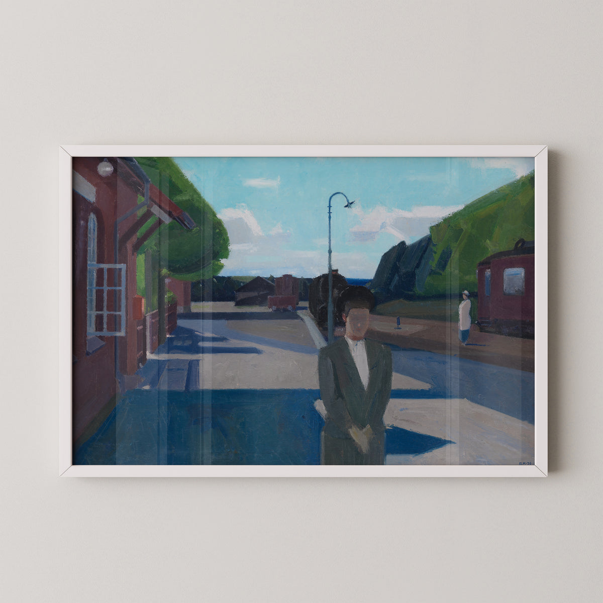 White-framed Girls Waiting for the Train print by Danish painter Erik Raadal