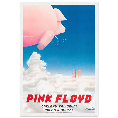 Retro Pink Floyd Animals Tour poster 1977 featuring giant inflatable pig and Golden Gate Bridge