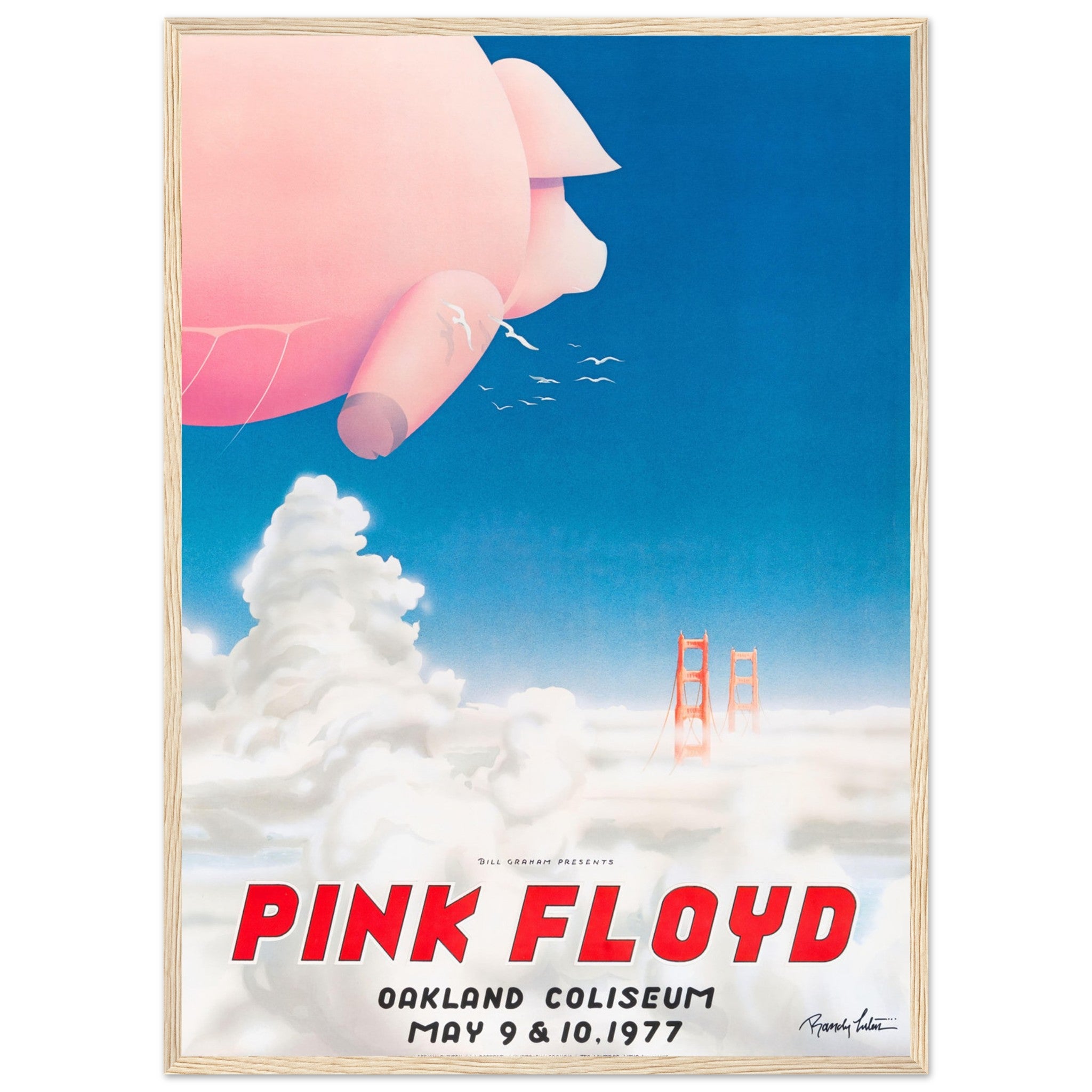 Classic Pink Floyd rock concert artwork showing Oakland Coliseum show dates in 1977