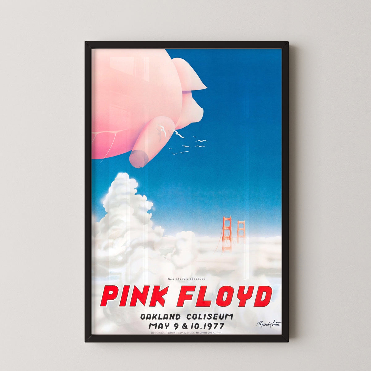 Pink Floyd Oakland 1977 Concert Poster – black frame mockup