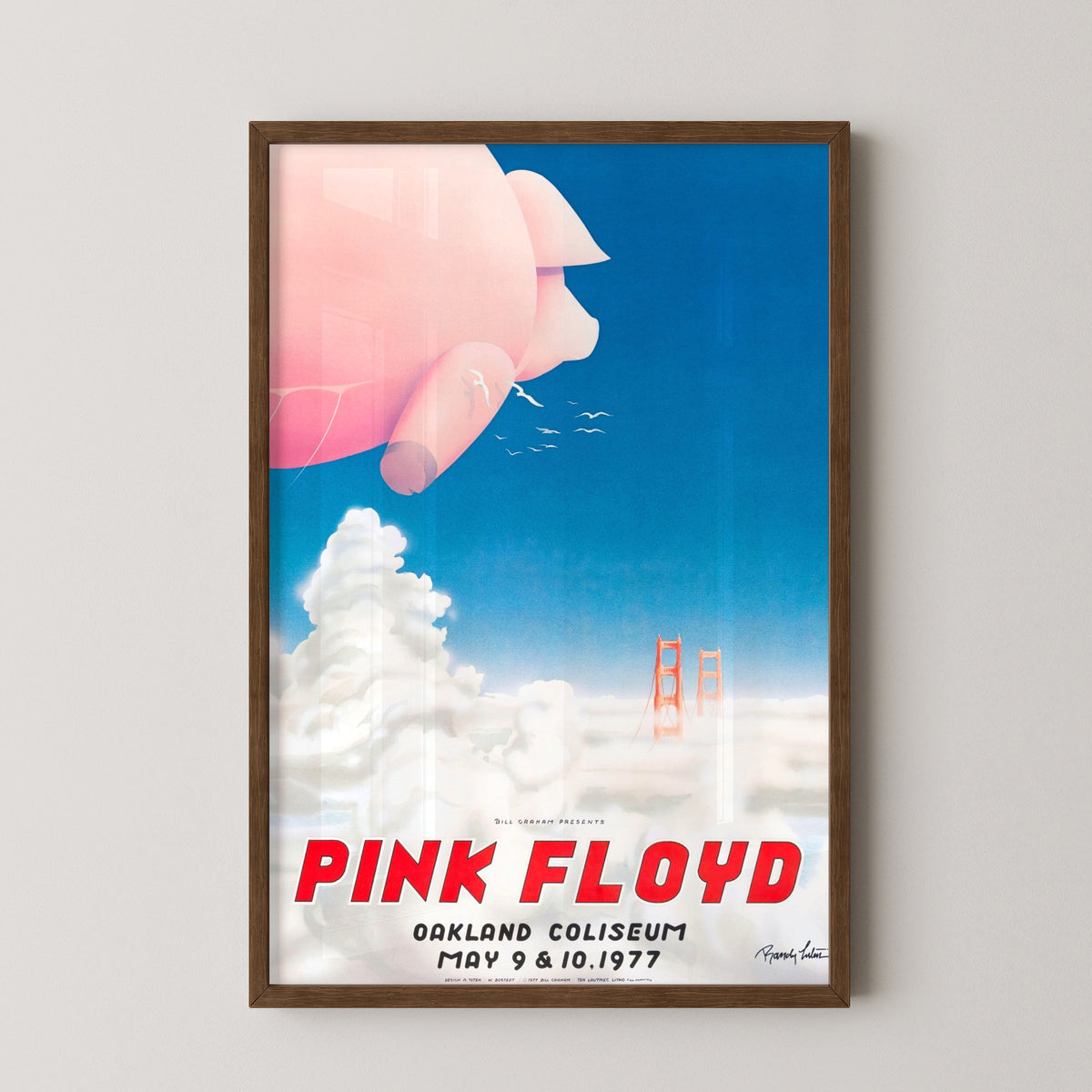 Pink Floyd Oakland 1977 Concert Poster – darkwood frame mockup