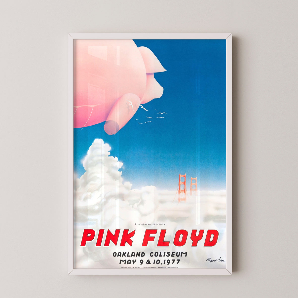 Pink Floyd Oakland 1977 Concert Poster – white frame mockup