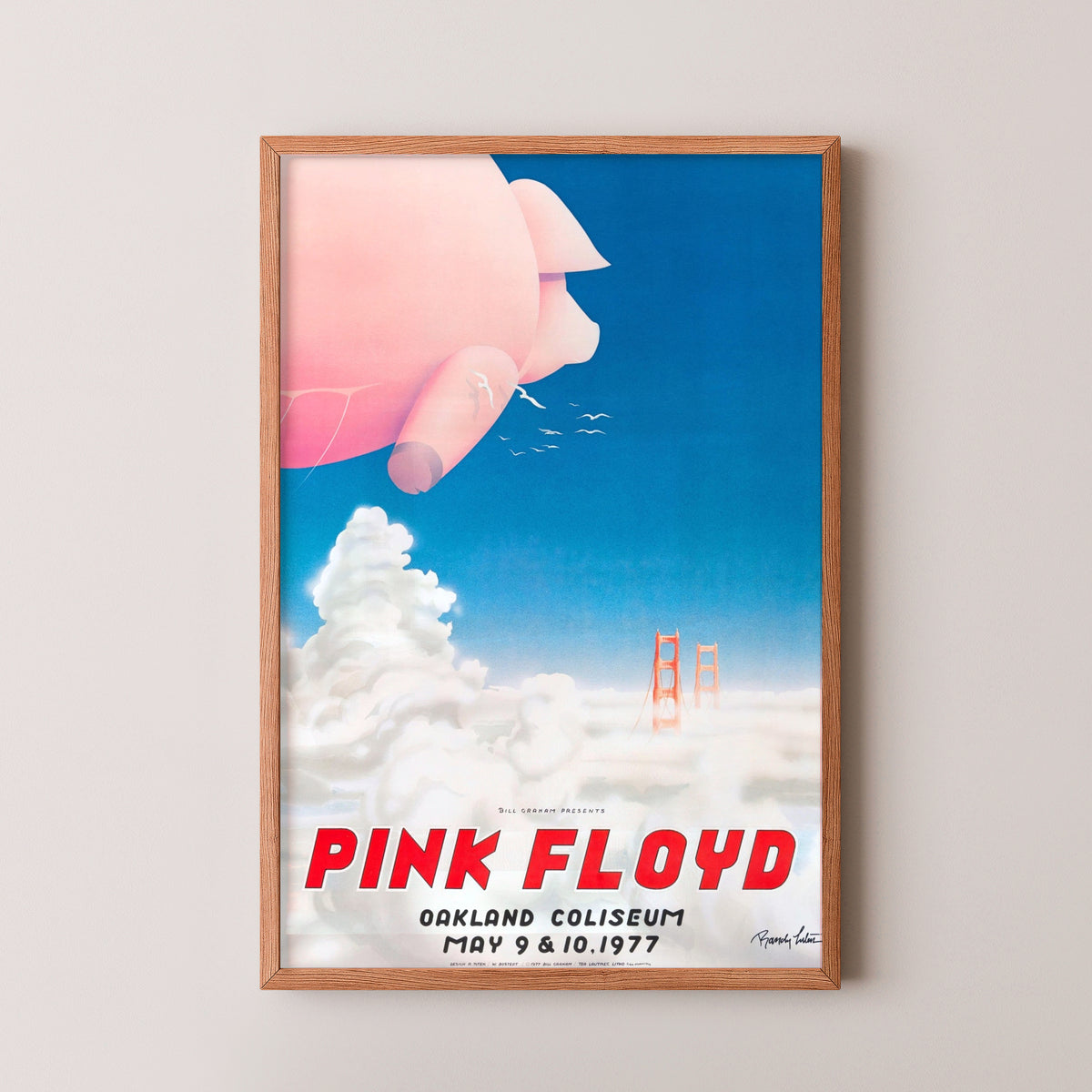 Pink Floyd Oakland 1977 Concert Poster – wood frame mockup
