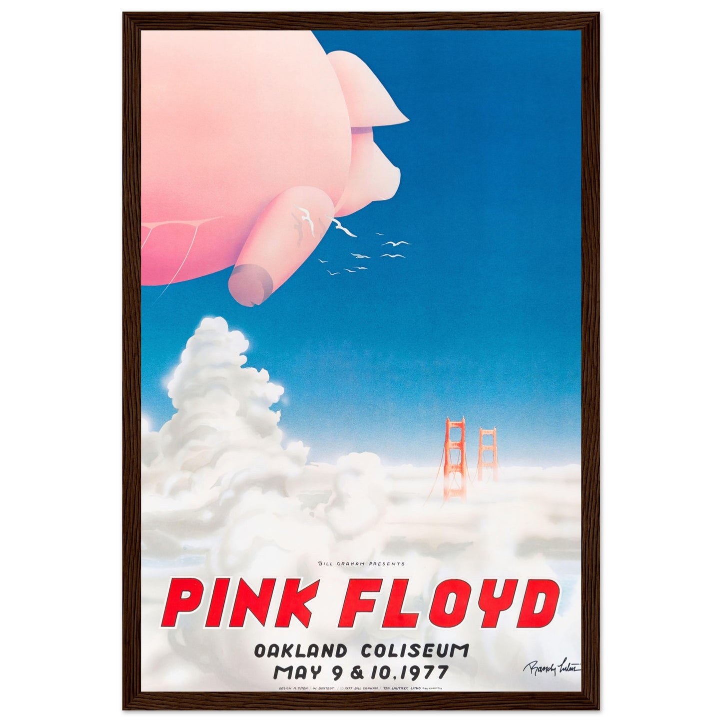 Pink Floyd Animals era concert print with iconic pig balloon and California skyline