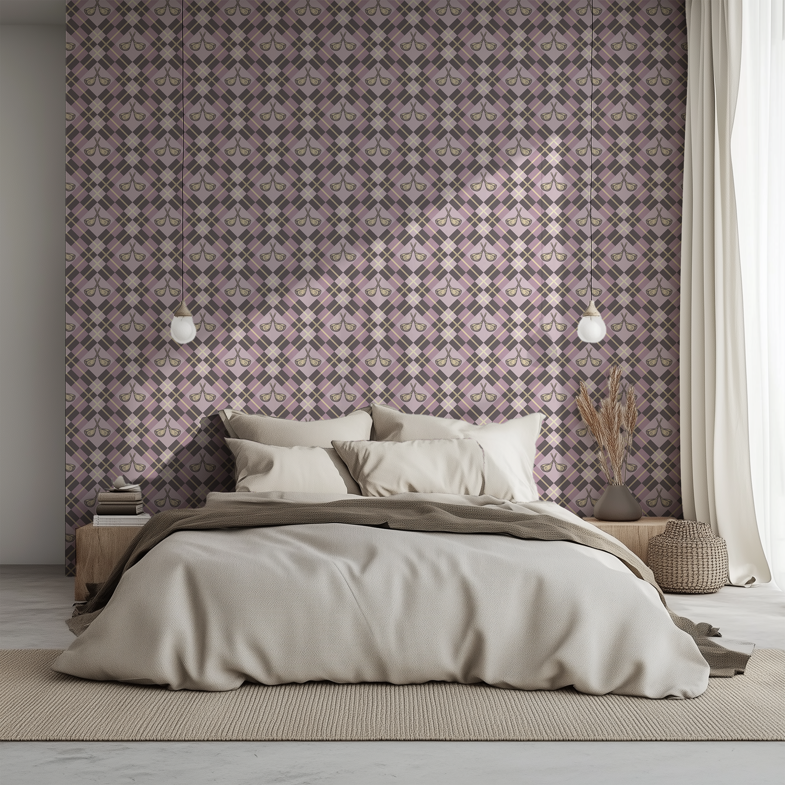 Plaid golf wallpaper with repeating vintage golf club pattern