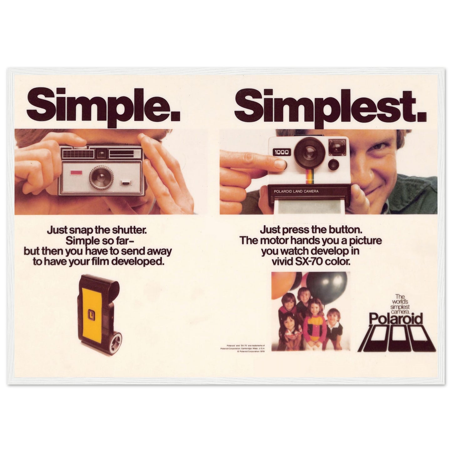 Retro camera art print of the Polaroid SX-70, ideal wall decor for photographers and design enthusiasts.