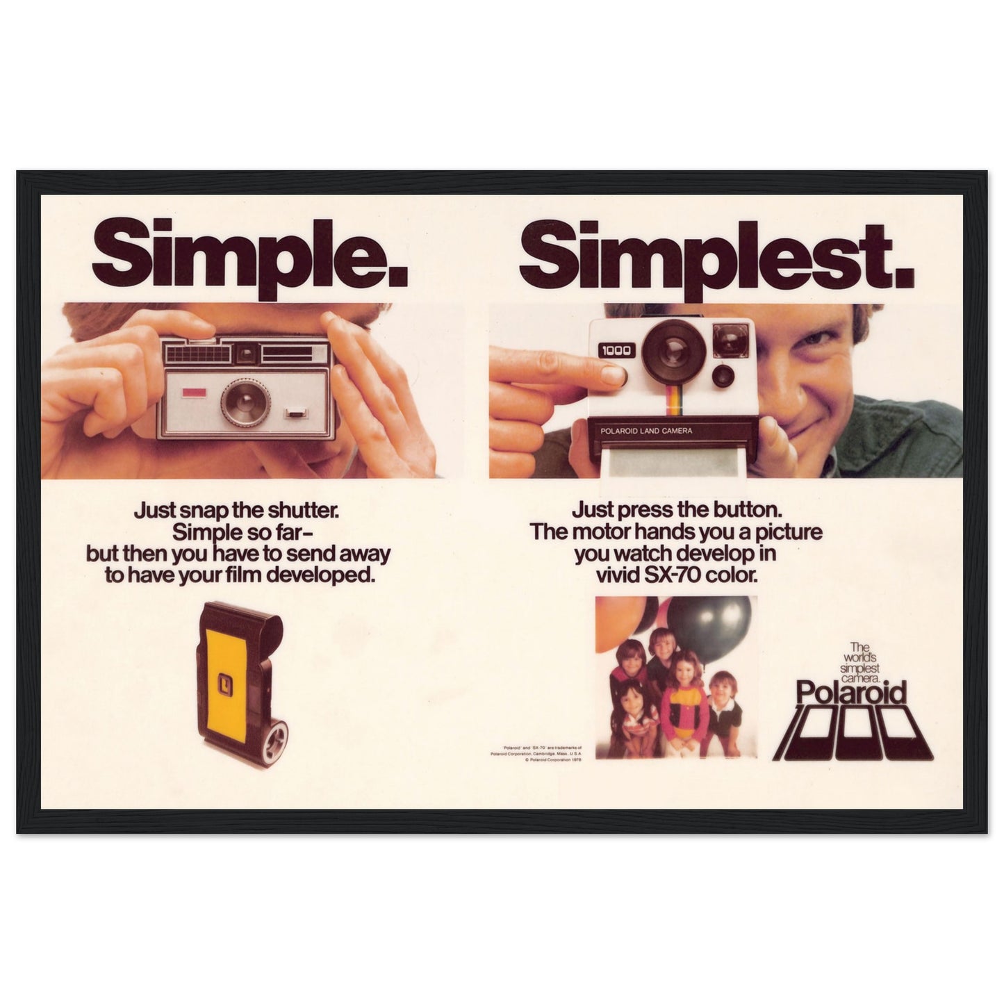 Stylish Polaroid SX-70 poster featuring retro instant camera artwork. Perfect for photography lovers, vintage decor enthusiasts, and collectors.
