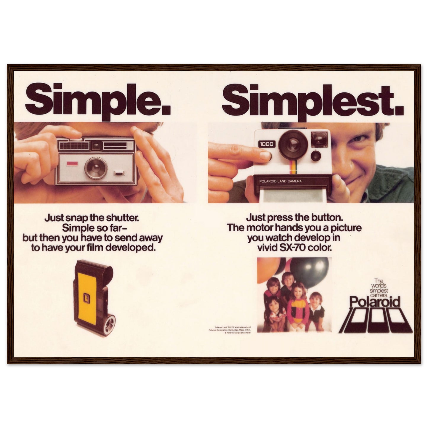 Retro photography art print showcasing the Polaroid SX-70 — stylish framed poster for studios or creative spaces.