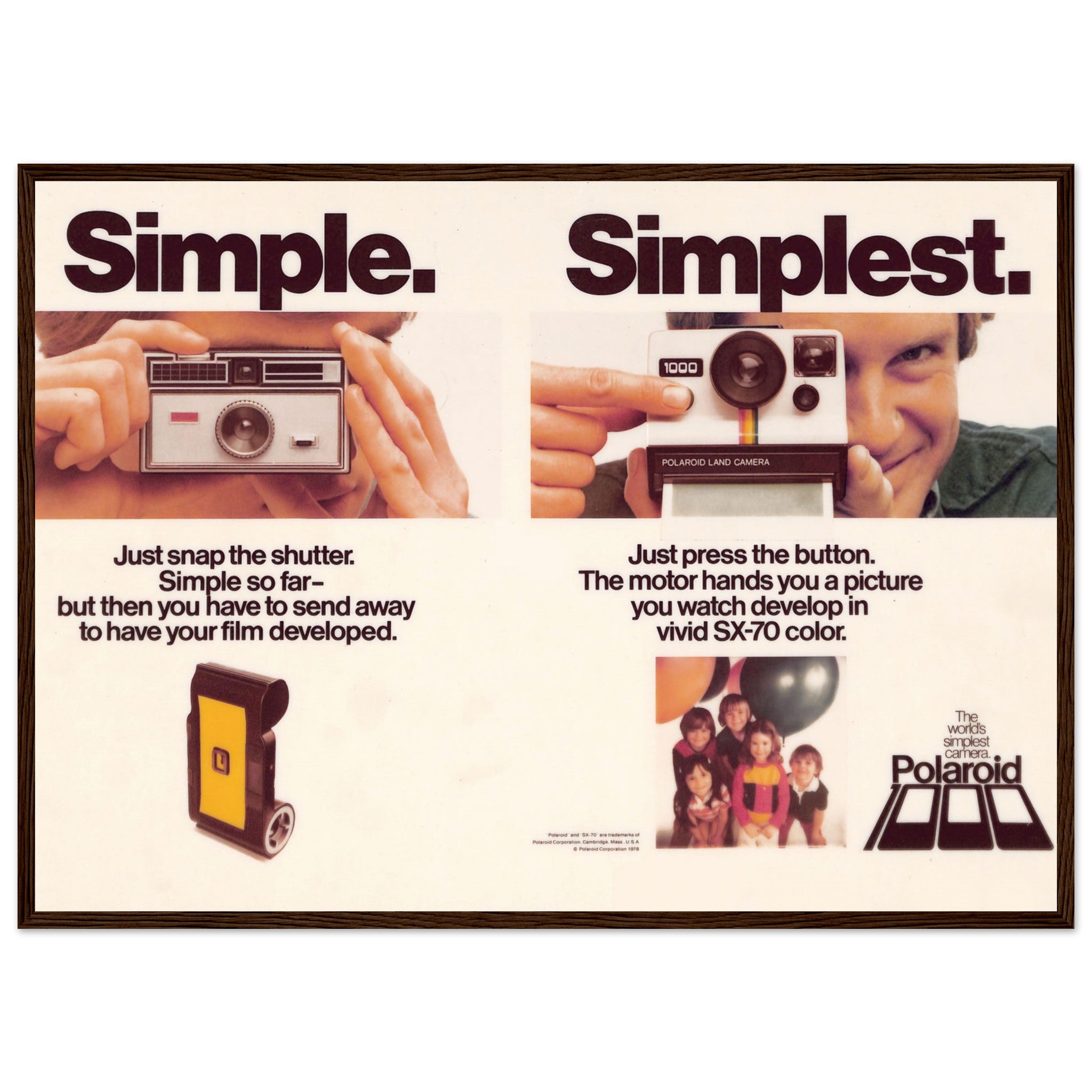 Retro photography art print showcasing the Polaroid SX-70 — stylish framed poster for studios or creative spaces.